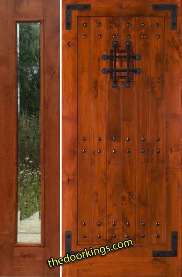 sw70 knotty alder wood door with one  bevel sidelite